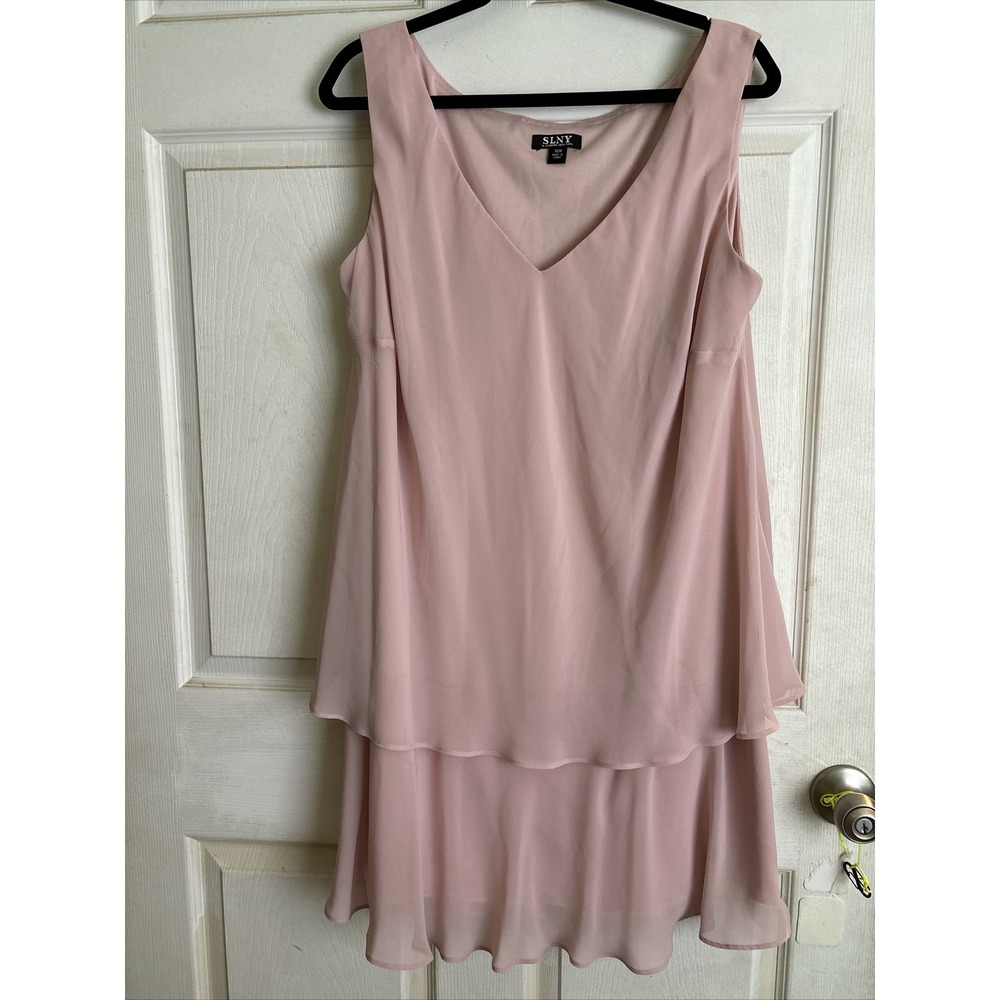SLNY BRAND Layered Peach Colored Sleeveless Stretch Pullover Midi Dress SZ 16W